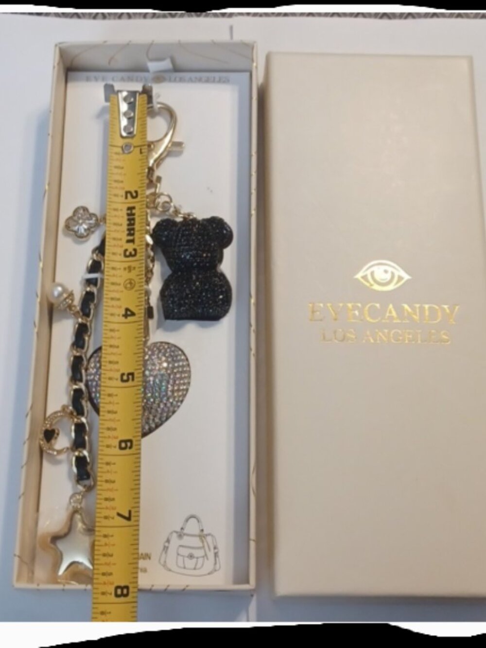 EyeCandy Los Angeles Rhinestone Heart, Teddy & Charms Hand Bag Dangle NIP - Picture 3 of 6
